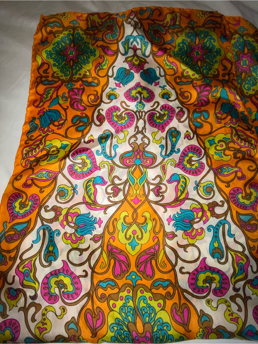 Vibrant Paisley Orange scarf silk